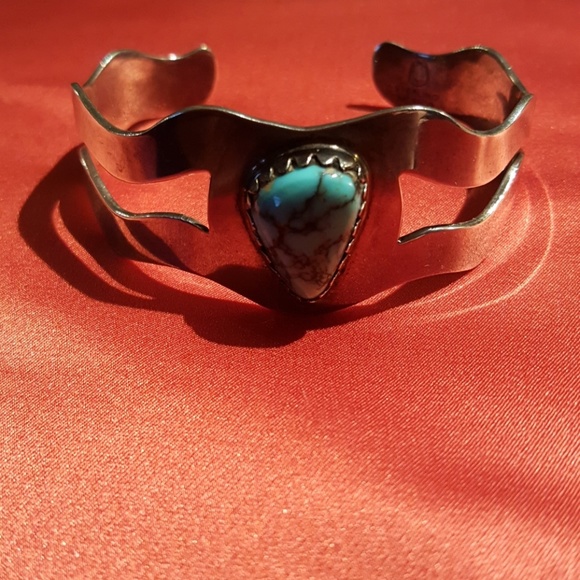 80's Vintage,  Genuine Silver &Turquoise Bracelet - Picture 1 of 4